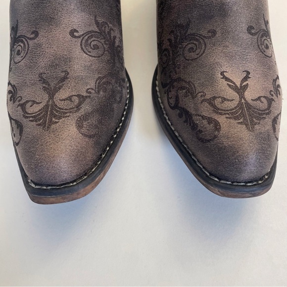 ROPERS Women’s Shorty Boot Vintage Brown Faux Leather Laser Western Design - Picture 4 of 13